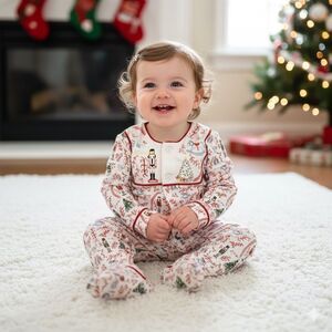 DONDOLO Nutcracker Christmas Print Embroidered
Pima Cotton Footie Pajama 24 mos
